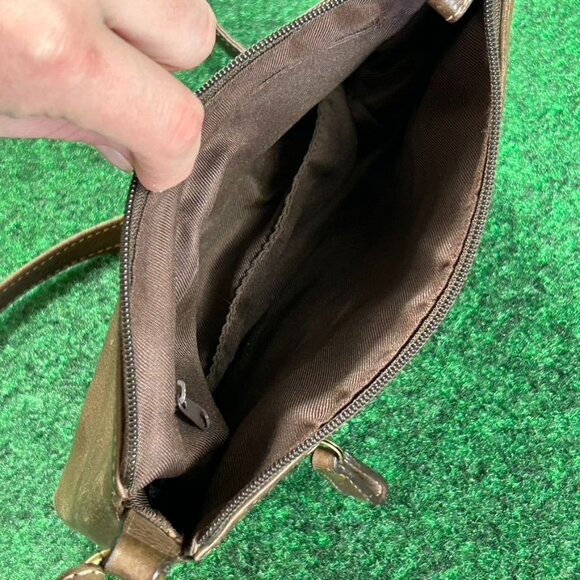 Fossil Front Zip Pocket Brown Leather Small Crossbody Bag Purse - Picture 6 of 9